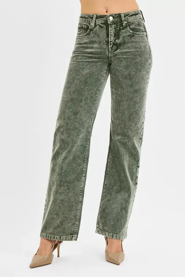 Relaxed Tummy Control Mid Rise Straight Leg Corduroy Pants