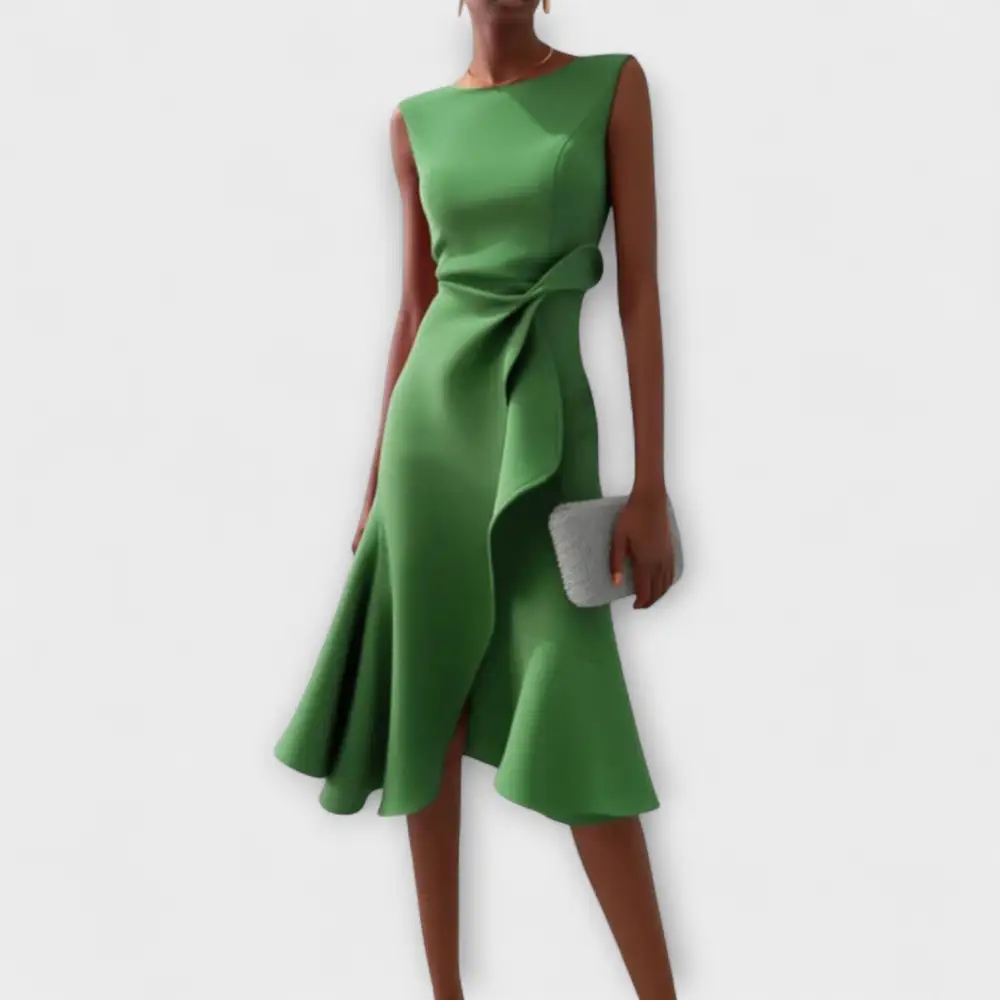 Pleated Asymmetrical Midi Dress