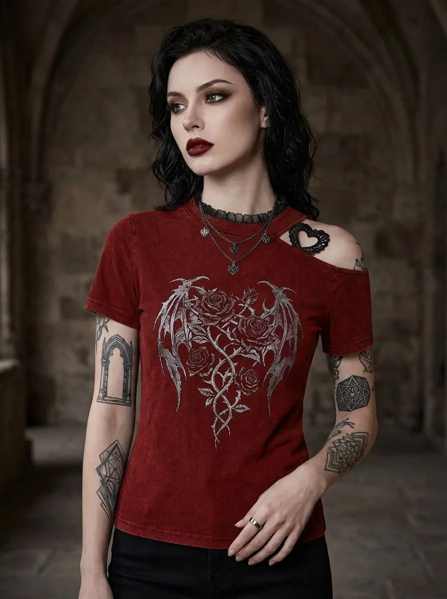Underground Rose Wing Detail Women's Gothic T-Shirt