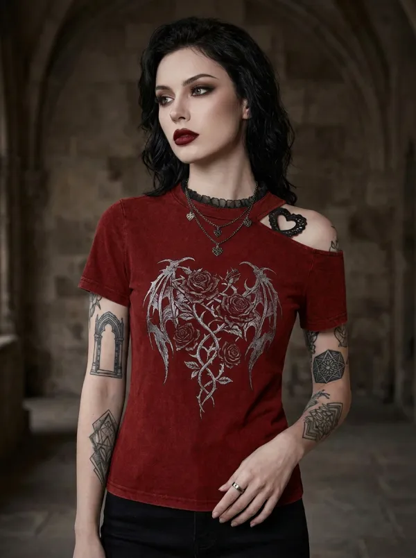Underground Rose Wing Detail Women's Gothic T-Shirt