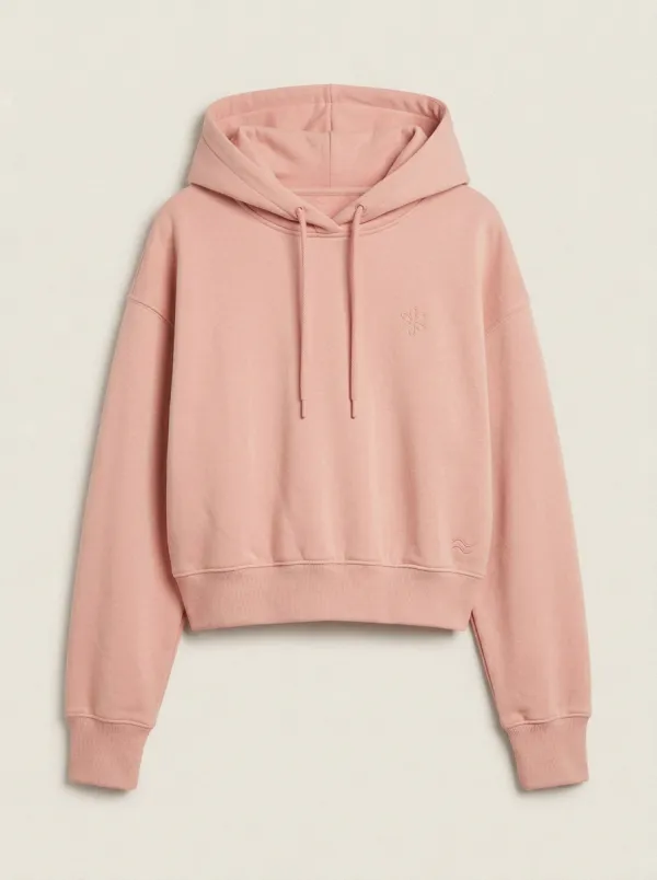 Women's Minimalist Beige Flower Embroidered Cropped Hoodie