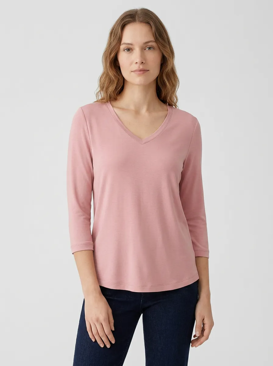 V-Neck Minimalist Women's Three-Quarter Sleeve Top