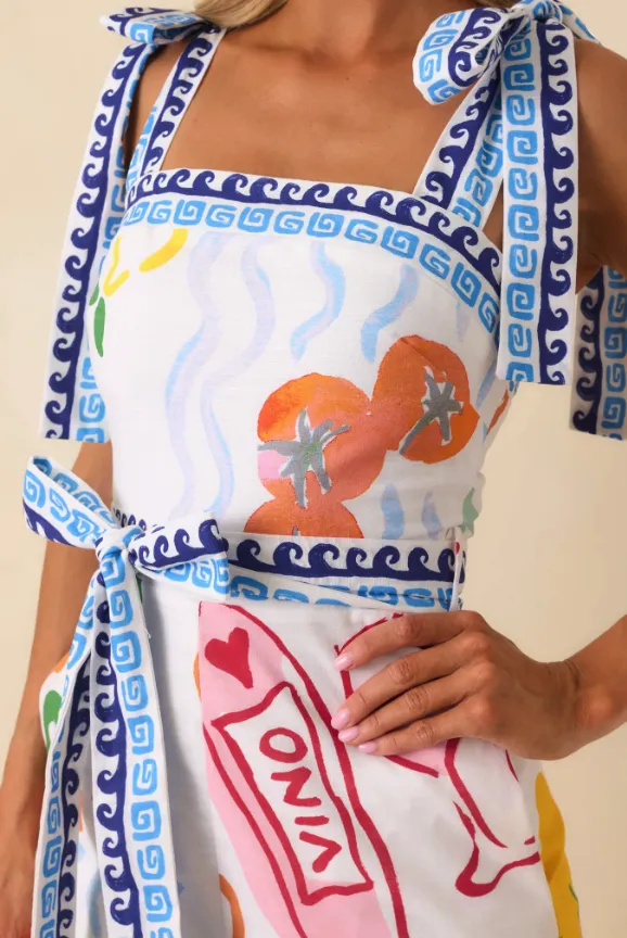 Colorful Mediterranean Print Tie Strap Romper