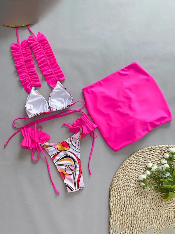 Layered Ruffled Edge Split Bikini Swim Set