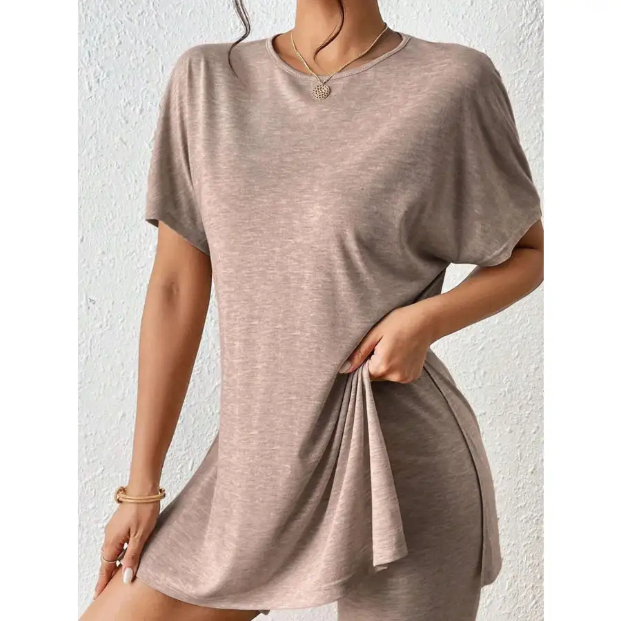 Casual Round Neck T Shirt and Shorts Set