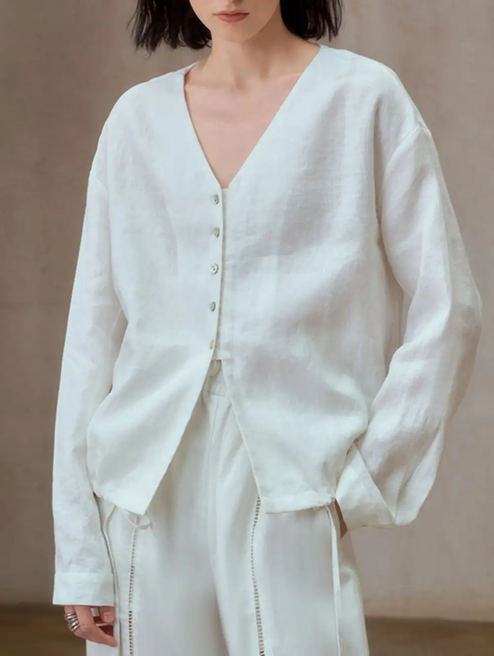 Pure Linen V Neck Relaxed Fit Top