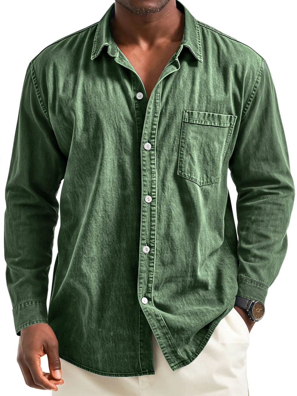 Layered Long Sleeve Camp Collar Pocket Shirt
