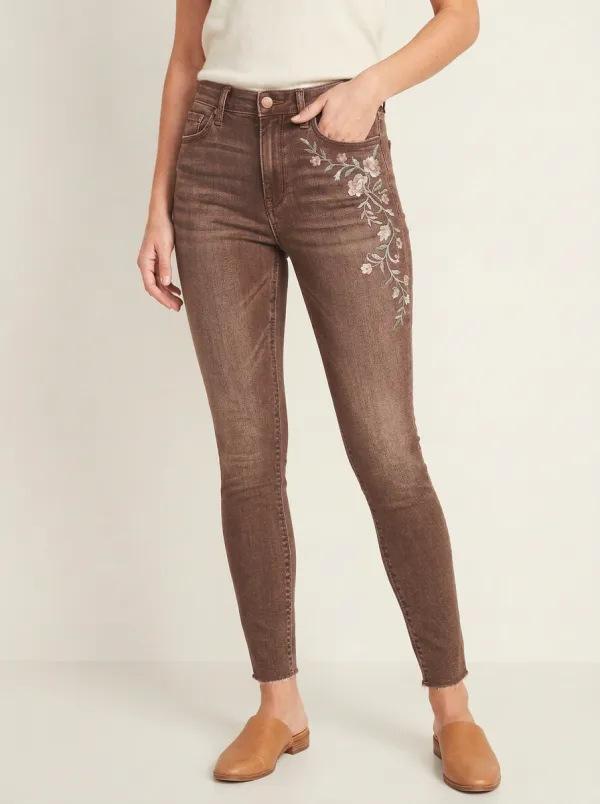 Women's Willow Floral Vintage Flower Embroidered Slim Jeans