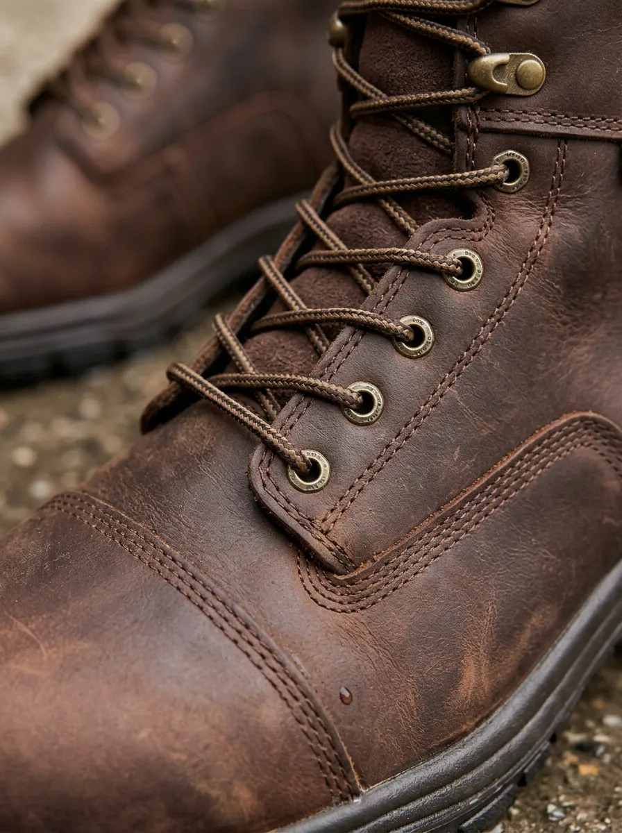 Men's Waterproof Brown Leather Compass Printed Work Boots
