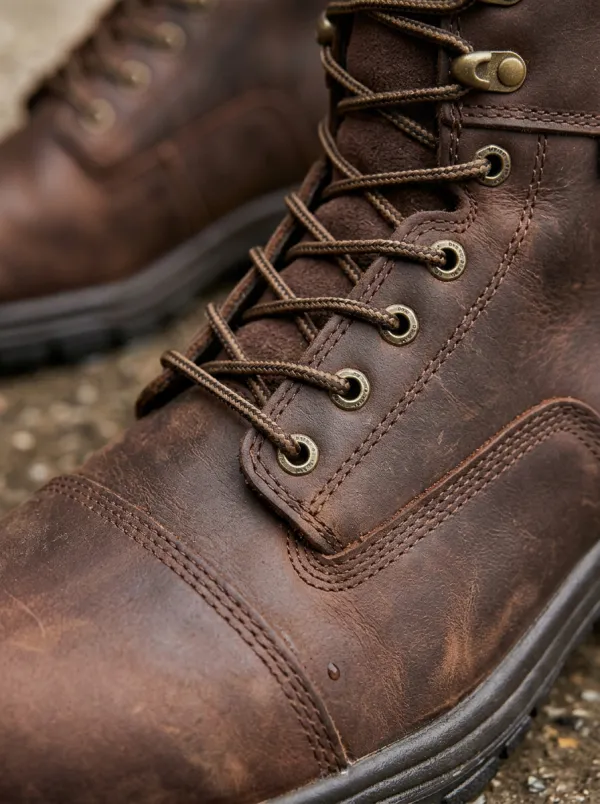 Men's Waterproof Brown Leather Compass Printed Work Boots