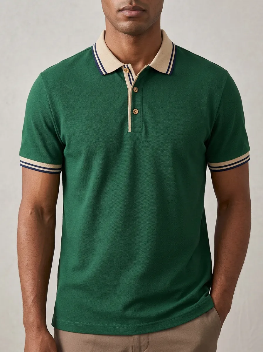 Men's Classic Comfort Contrast Collar Polo Shirt
