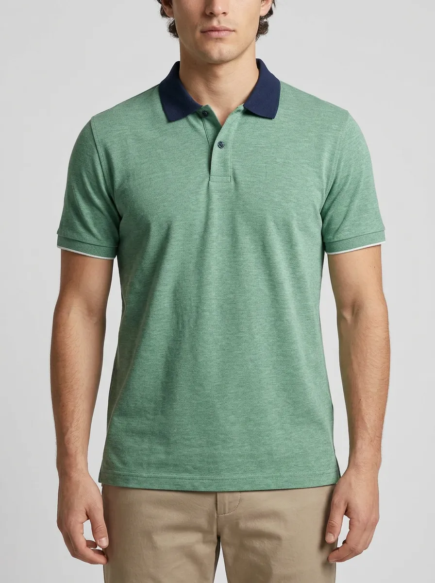 Men's Casual Green Heather Navy Collar Printed Polo Shirt