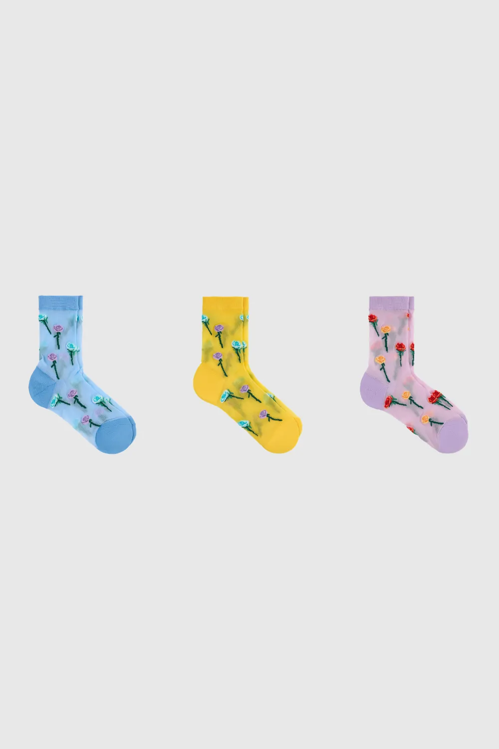 Stemmed Roses Sheer Socks - Three Pack