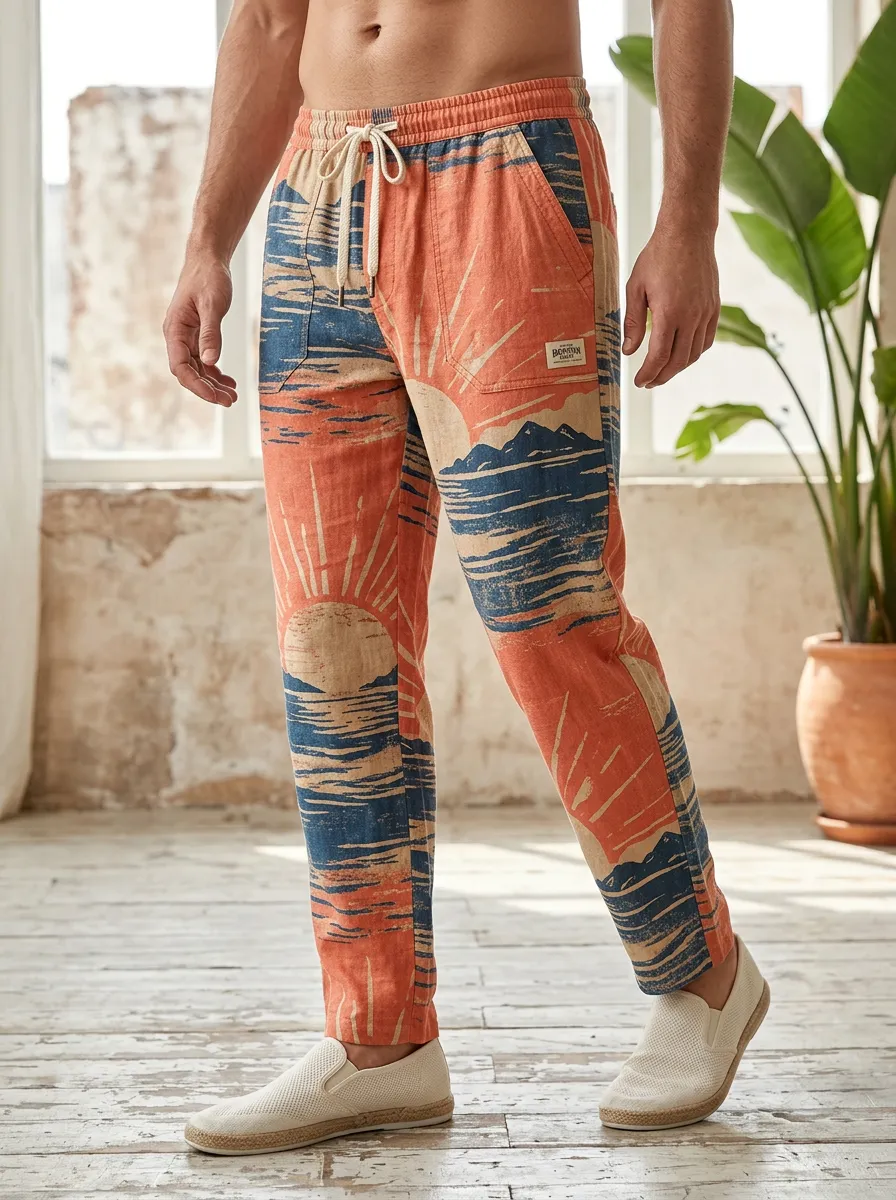 Men's Beach Vacation Sunset Mountain Printed Pants