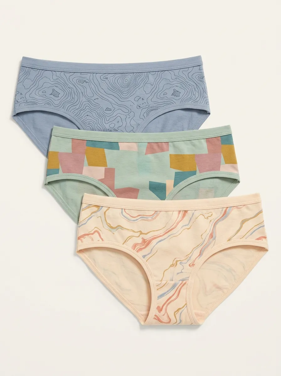 Women's Abstract Topographic Marble Printed Three Pack Panties