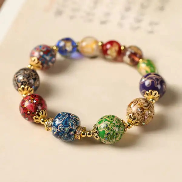 Liuli Glass Sandalwood Gourd Bead Lacquer Craft Bracelet