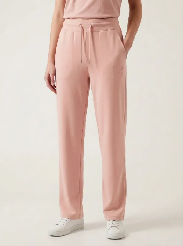 Women's Minimalist Beige Rose Embroidered Printed Sweatpants