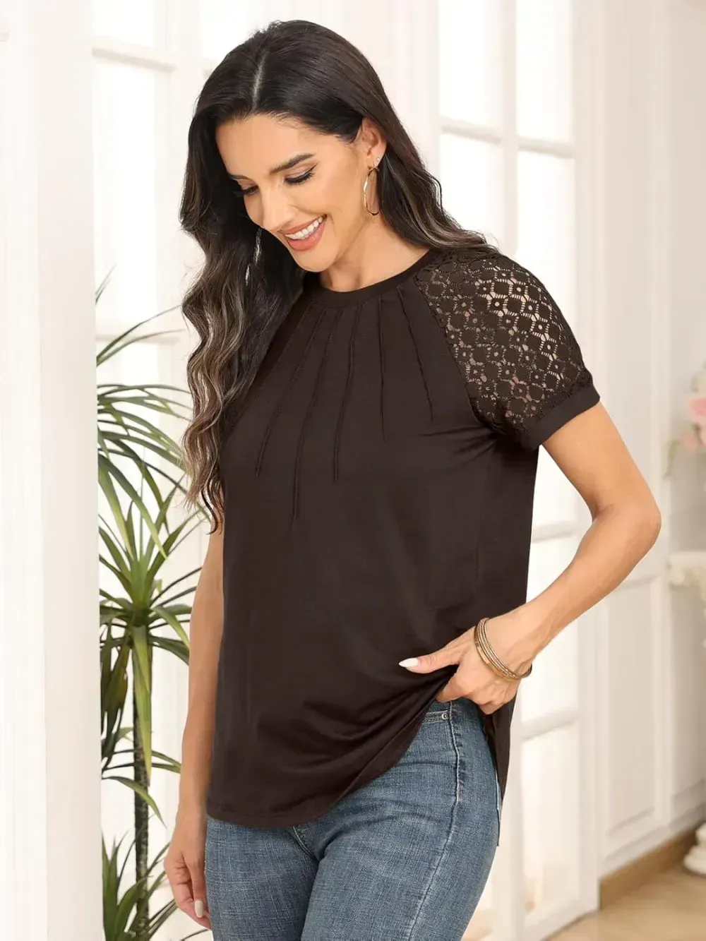 AUTOMET Womens Tshirts Trendy Fashion Tops Lace Short Sleeve Business Tee Shirts Casual Knitted Blouses Summer Outfits 2024