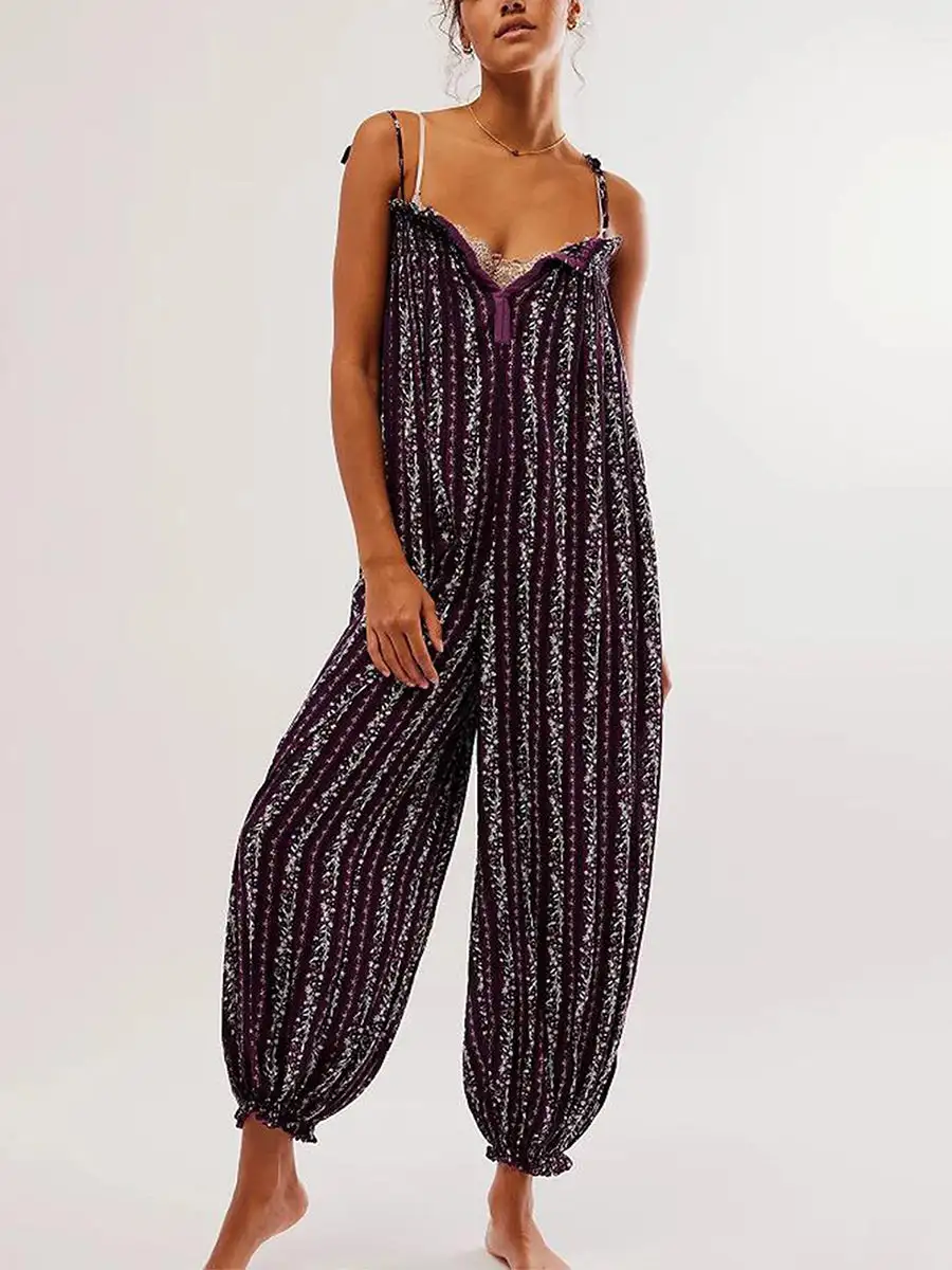 Boho Printed Smocked Harem Jumpsuit