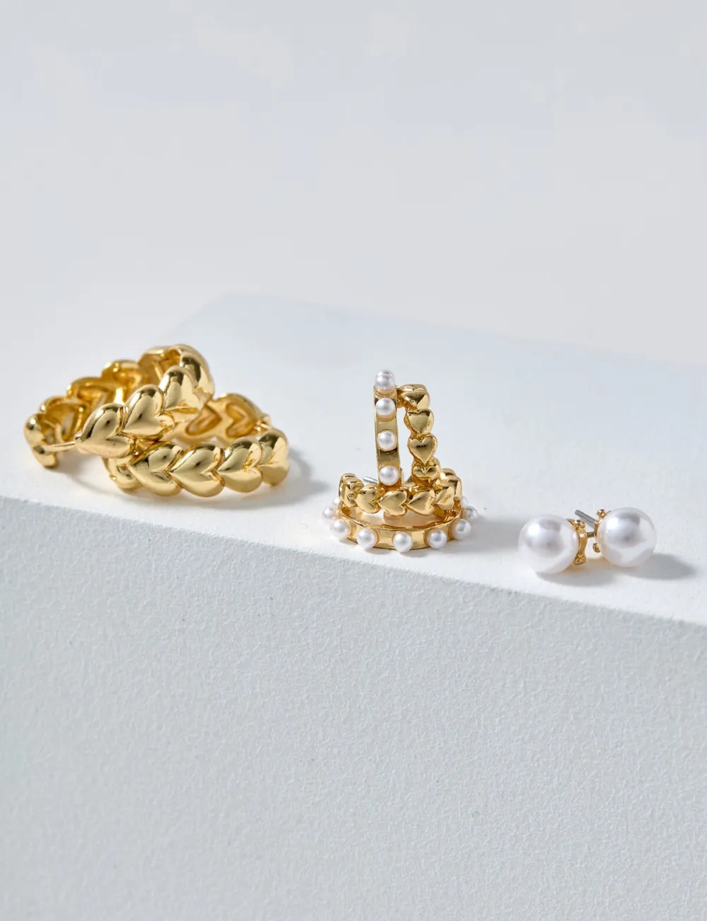 Fashionable And Elegant Pearl Inlaid Three-Piece Earrings