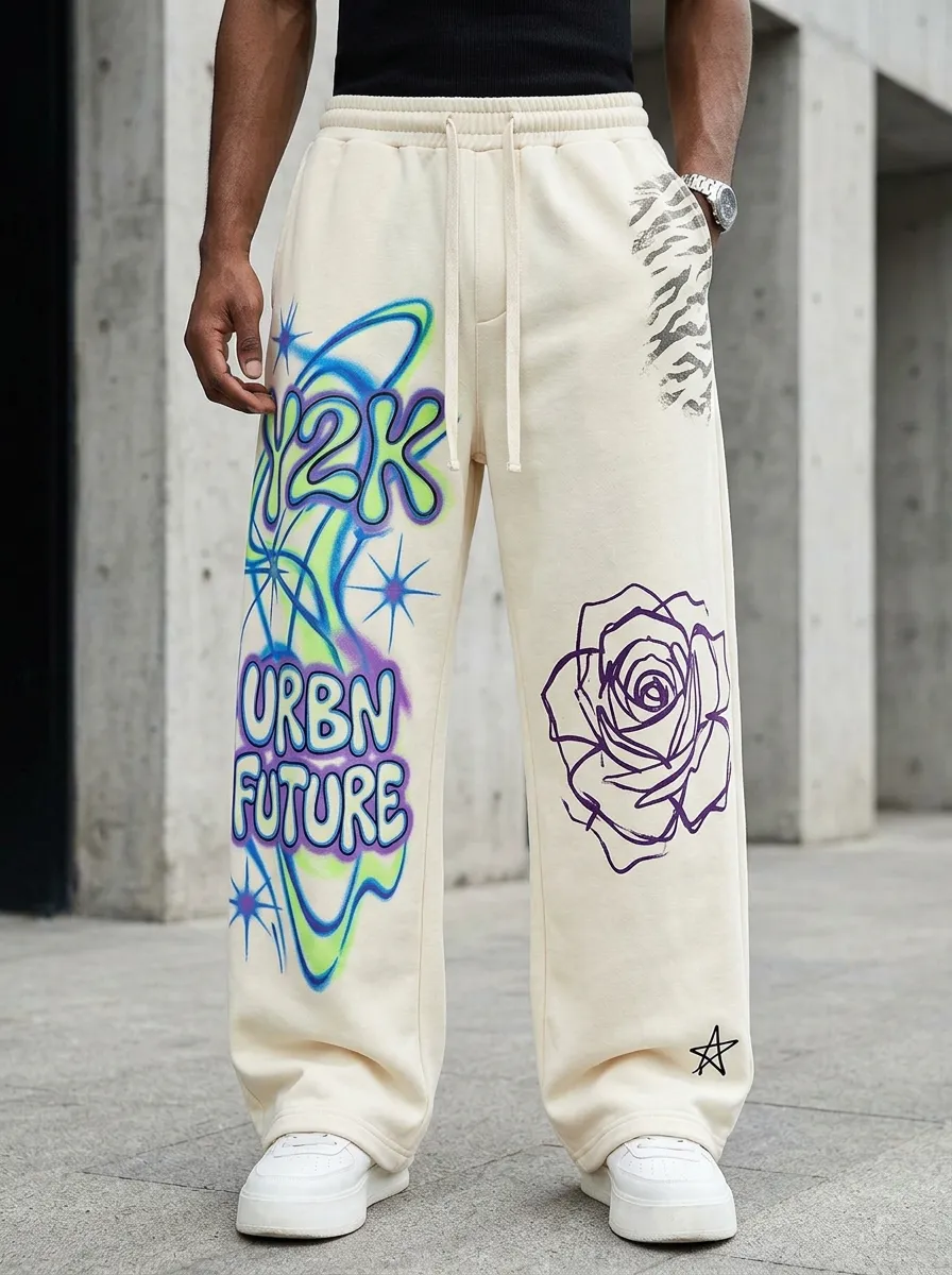 Men's Y2K Streetwear Graffiti Rose Printed Sweatpants