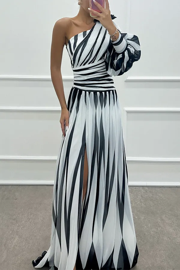 One-Shoulder Woven Maxi Dress