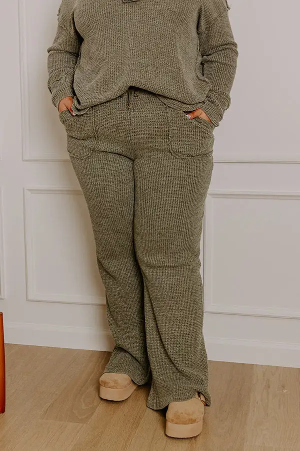 High Waist Relaxed Knit Waffle Knit Drawstring Pants
