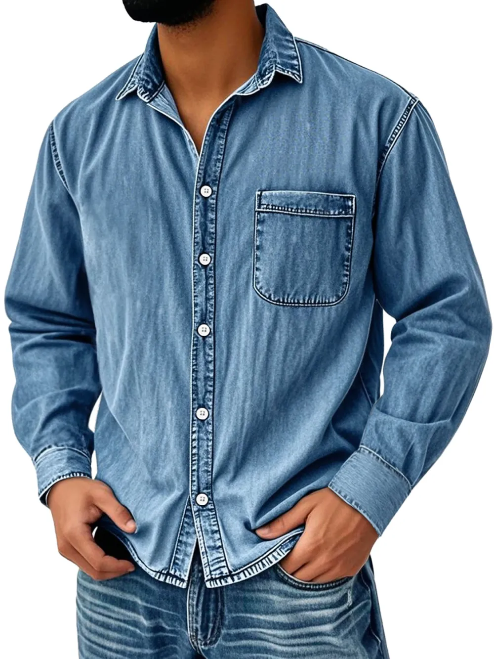 Long Sleeve Camp Collar Pocket Shirt