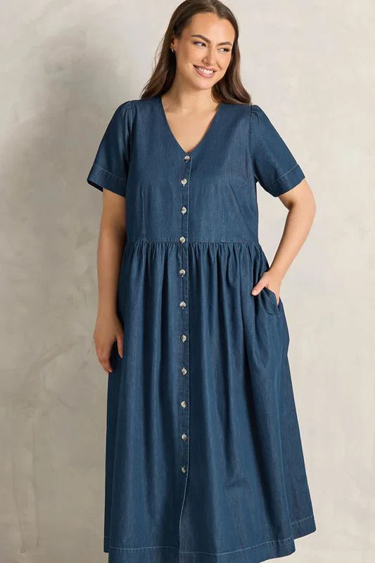 Indigo Blue Cotton Denim Dress detail 1