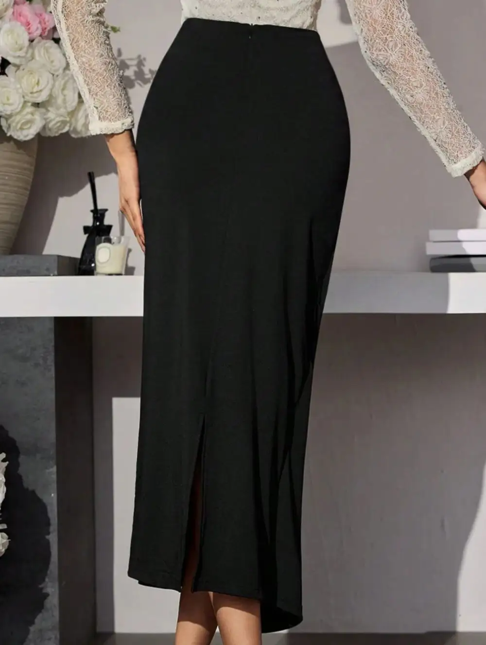 Bodycon Metal Detail Ruched Midi Skirt