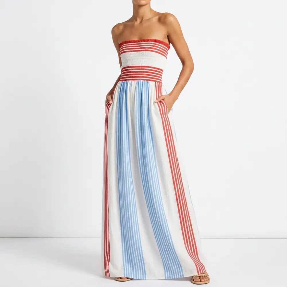 Striped Draped Lightweight Casual Dress