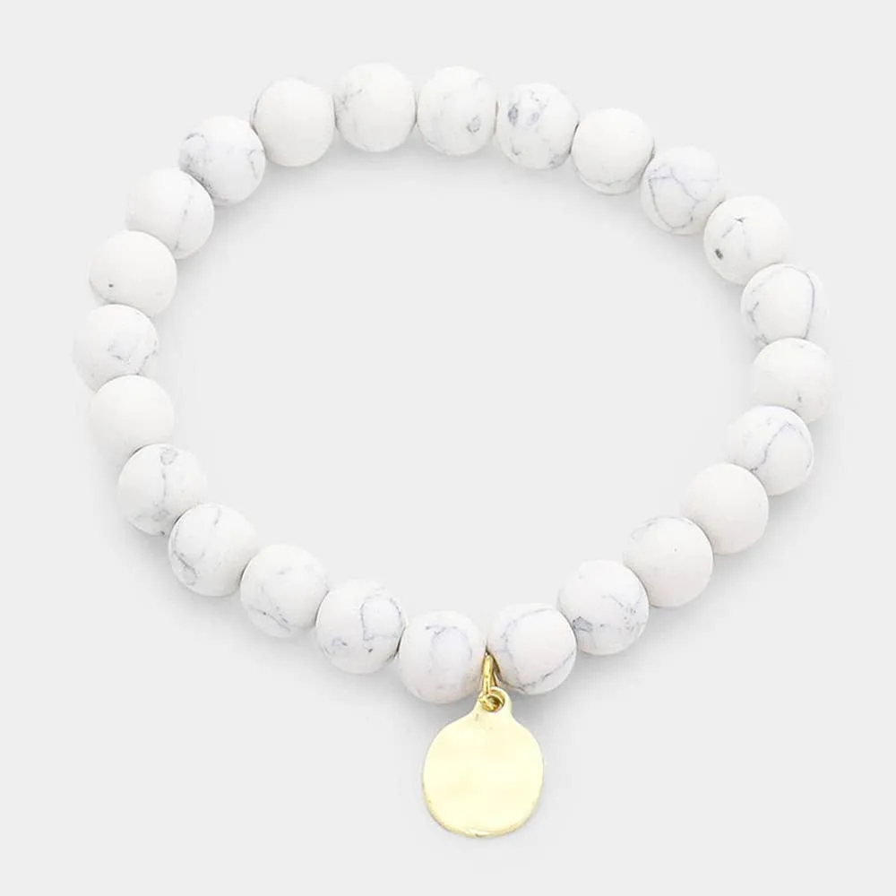 Beaded Charm Stretch Bracelet Set Natural