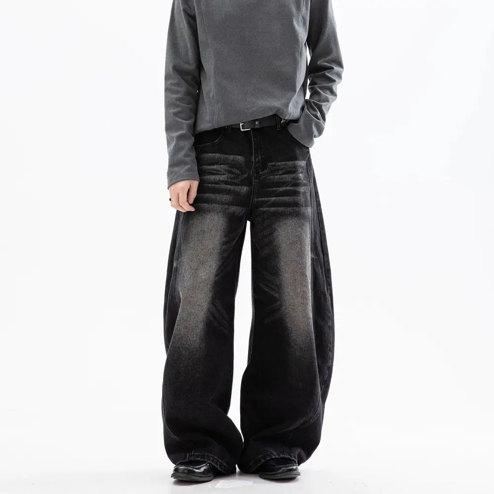Ultra-Wide Whisker-Fade Washed Jeans