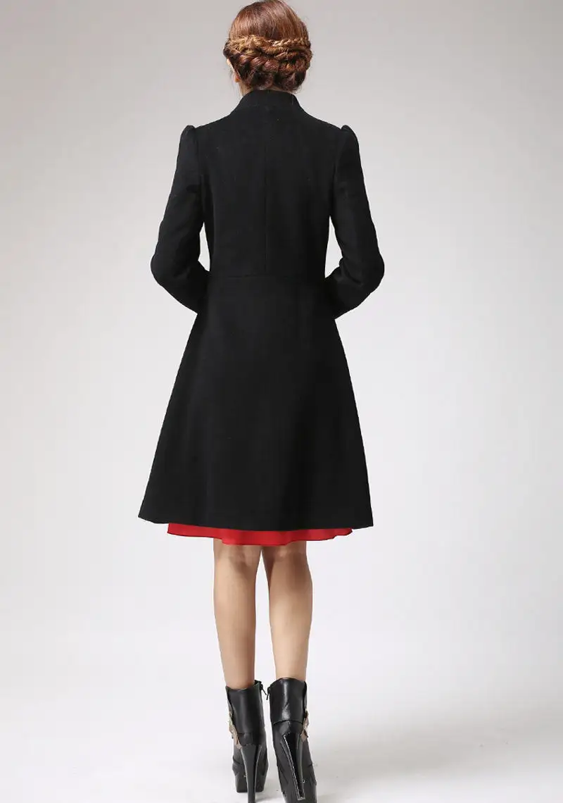 Wool Blend Fit and Flare Asymmetrical Button Front Coat