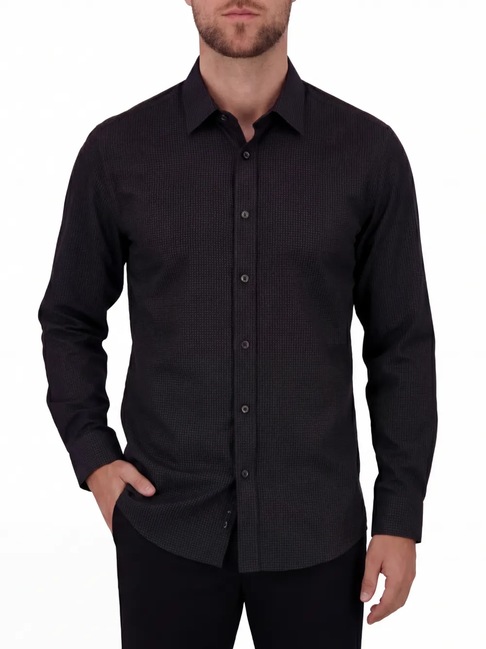 Box-Print Four-Way-Stretch Men's Sport Shirt