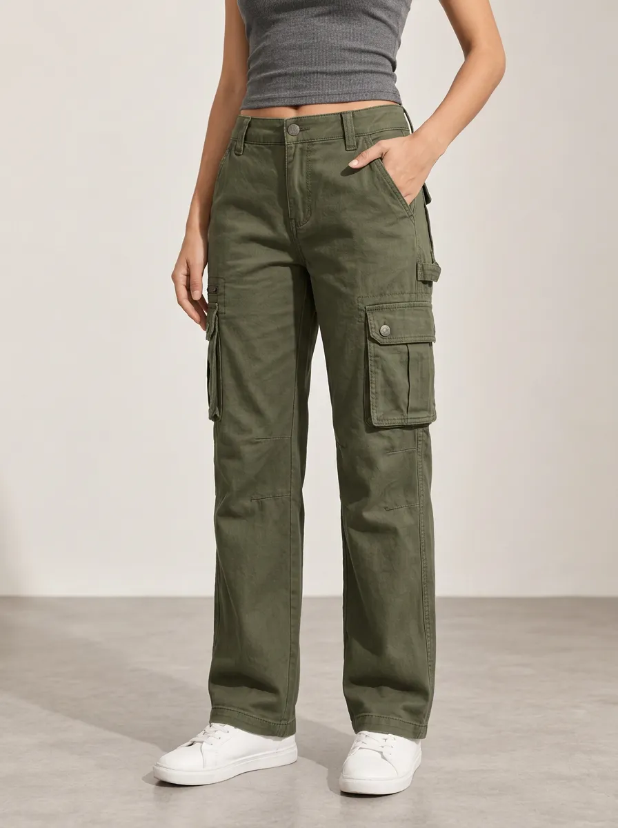 Women's Casual Utility Multi-Pocket Cargo Straight Pants