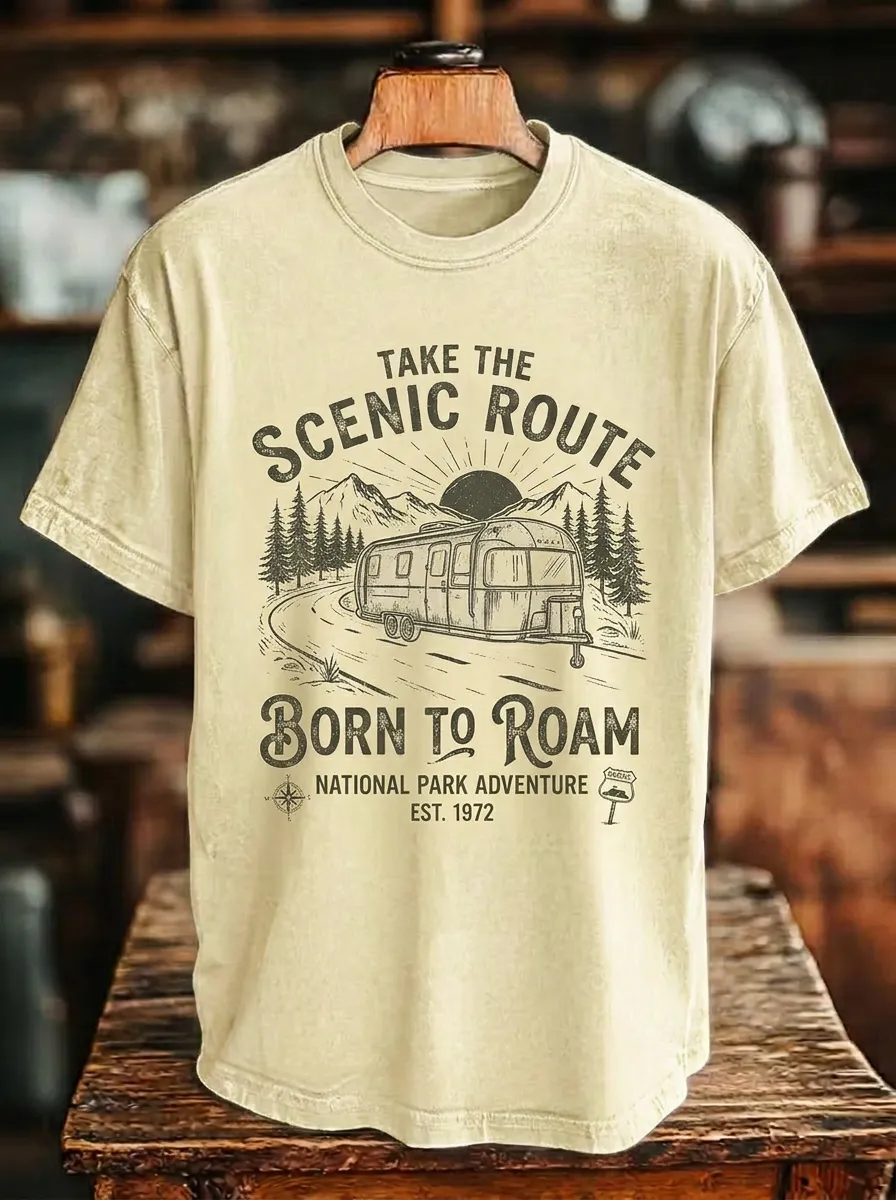 Unisex Camping Lover Scenic Route Camper Van Printed T-shirt