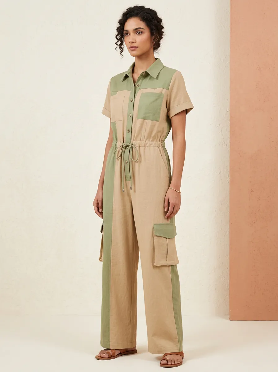 Women's Utility Colorblock Cargo Jumpsuit