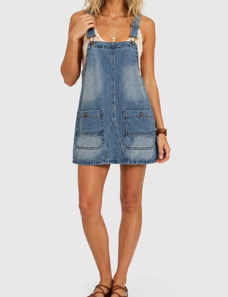 Pocket Denim Mini Overall Dress