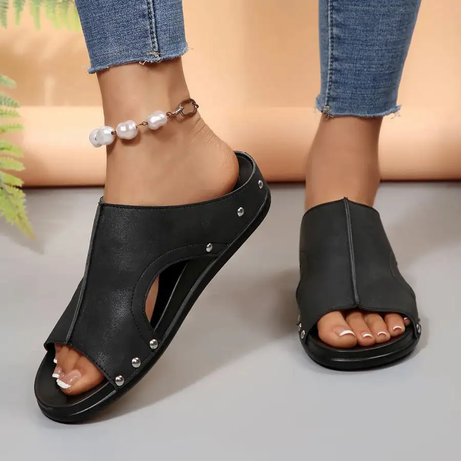 Pleated Open Toe Wedge Sandals