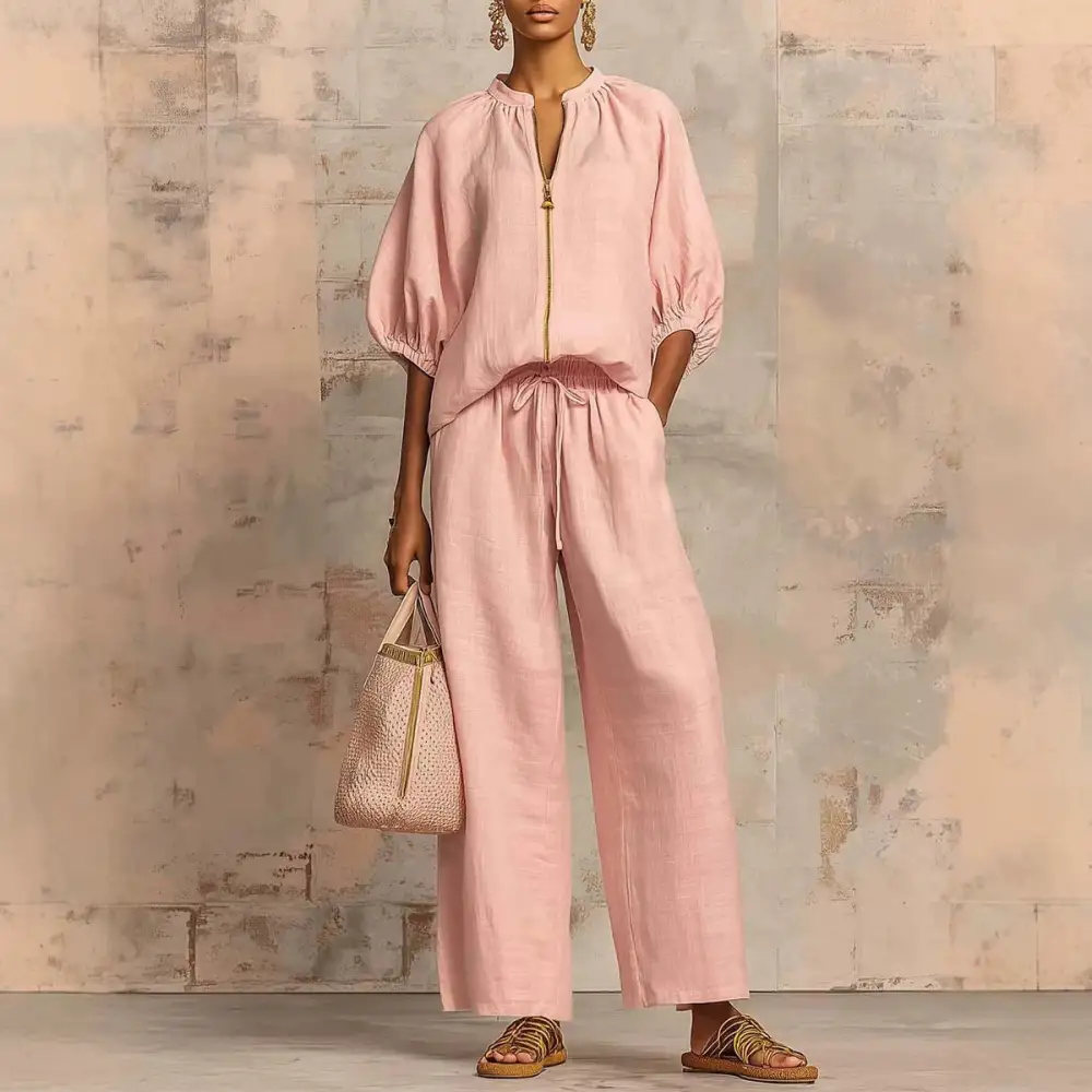 Wide-Leg Denim Stretch Women's Matching Set