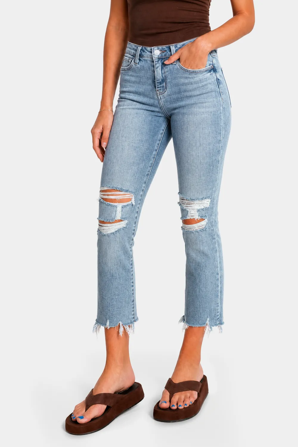 Women's High Rise Cropped Zip Fly Jeans