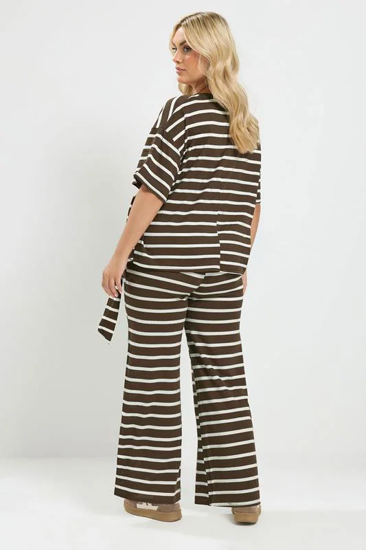 Chocolate Brown Stripe Tie Waist Trouser Set detail 2