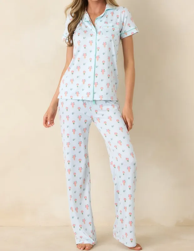 Mint Floral Print Pajama Top