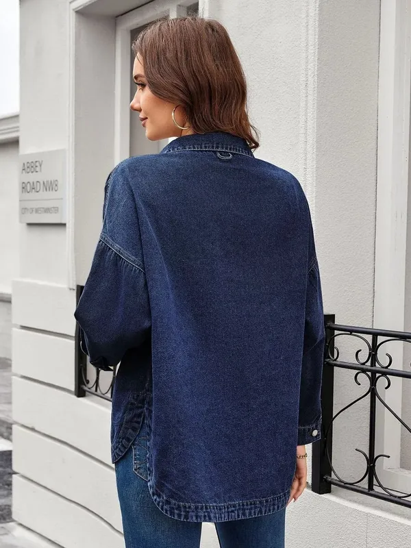 Button-Up Long-Sleeve Denim Shirt
