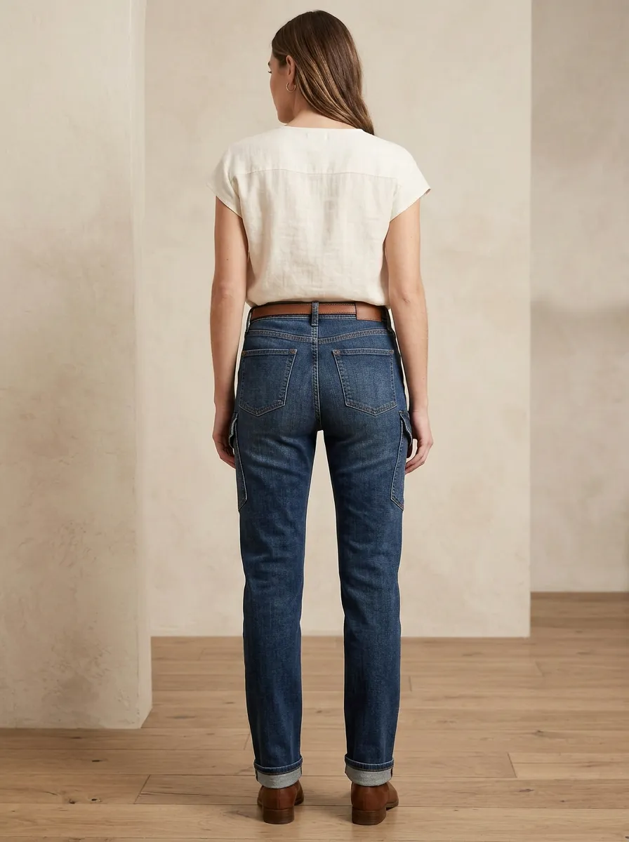 Women's Casual Daily Wear Cargo Pocket Denim Jeans