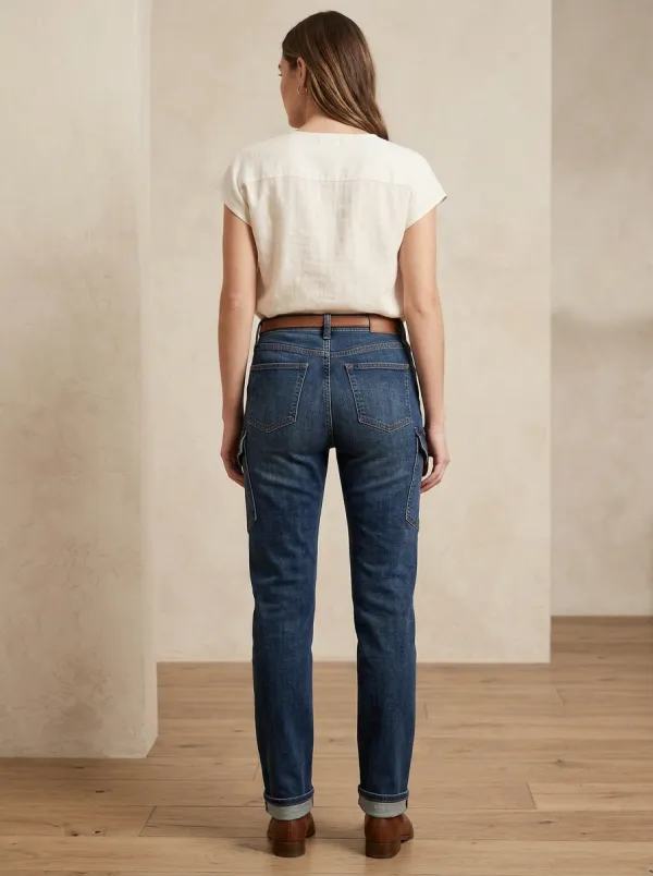 Women's Casual Daily Wear Cargo Pocket Denim Jeans