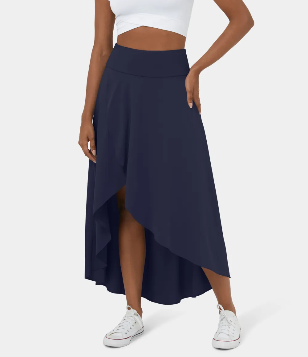 Breezeful High Waisted High Low Ruffle 2-in-1 Flowy Quick Dry Casual Regular Maxi Skirt