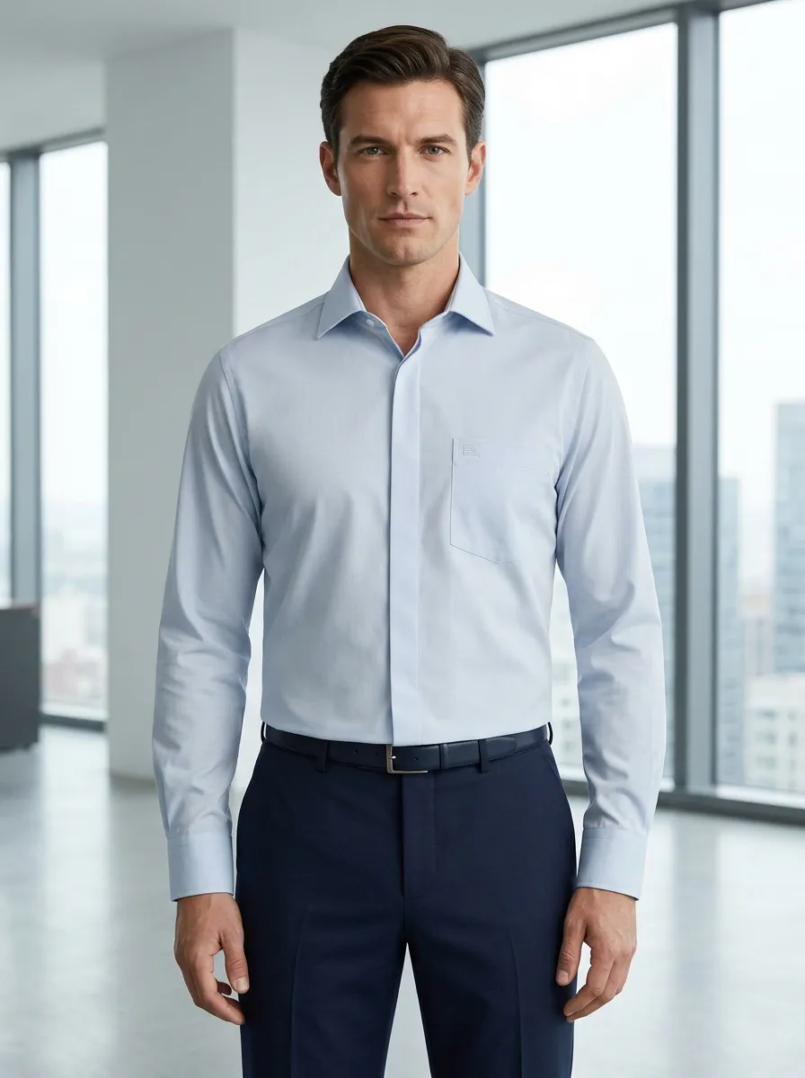 Men's Non-Iron Cotton  Logo Embroidered Dress Shirt
