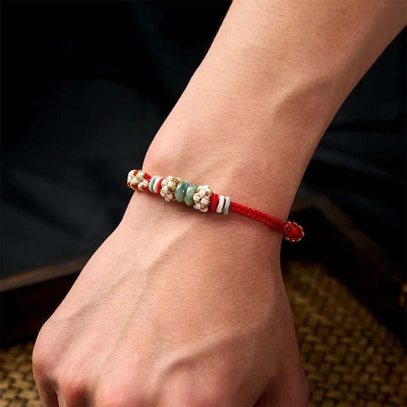 Handmade Braided Knotting Peach Blossoms Jade Adjustable Bracelet